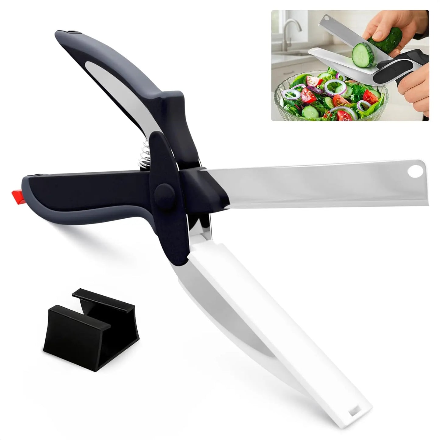2-in-1 Küchenschere mit Schneidebrett, 24 cm, abnehmbare Lebensmittelschere aus Edelstahl, Gemüseschneider mit Sicherheitsverschluss, ideal für Obst, Gemüse und Käse