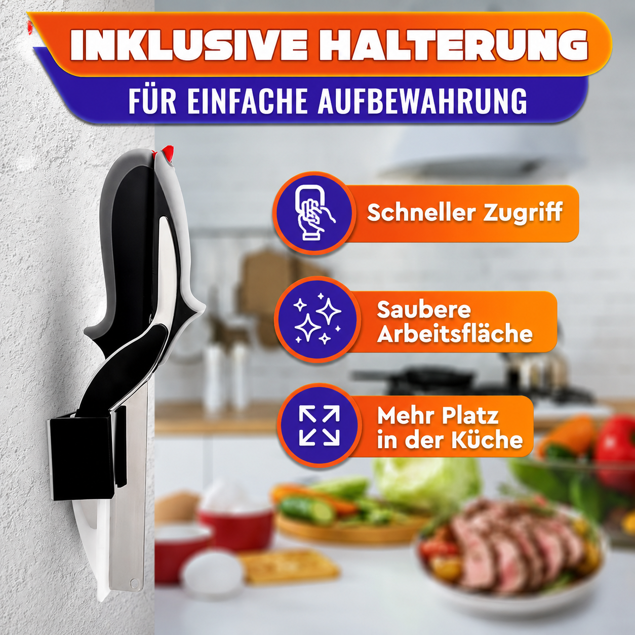 2-in-1 Küchenschere mit Schneidebrett, 24 cm, abnehmbare Lebensmittelschere aus Edelstahl, Gemüseschneider mit Sicherheitsverschluss, ideal für Obst, Gemüse und Käse