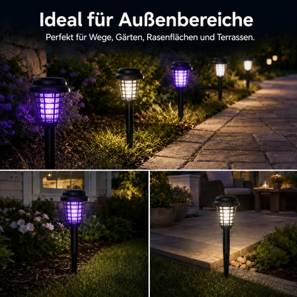 Solarbetriebene Beleuchtung und Mückenschutz in einem