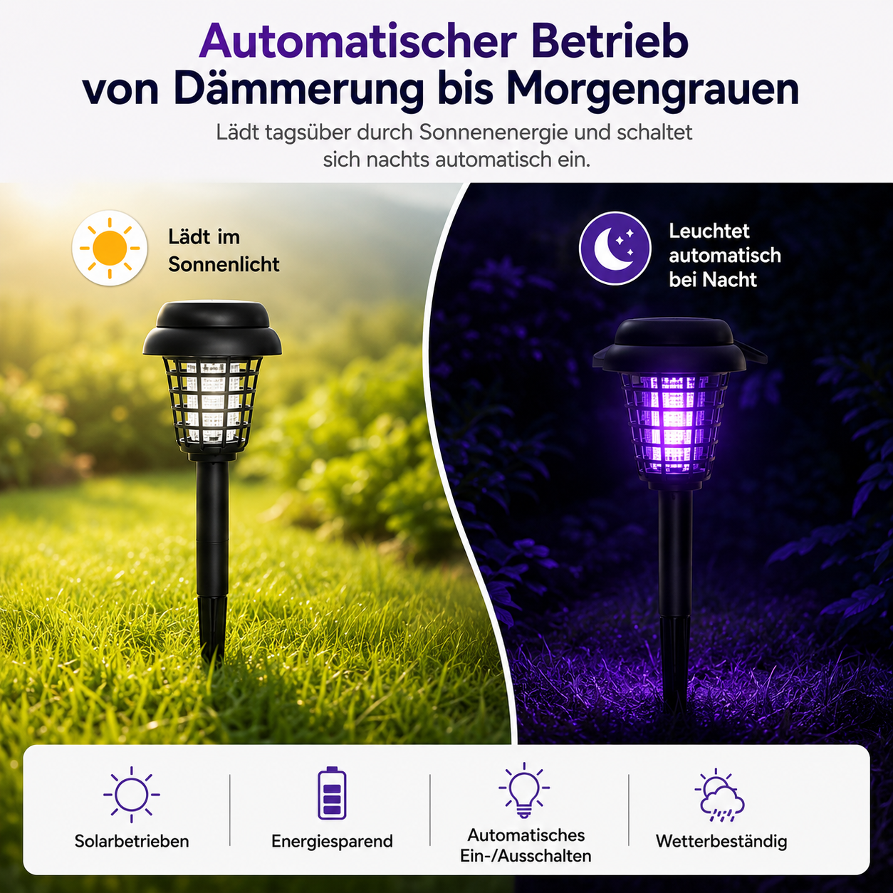 Solarbetriebene Beleuchtung und Mückenschutz in einem