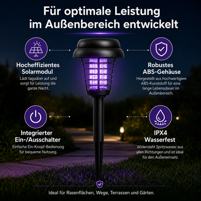 Solarbetriebene Beleuchtung und Mückenschutz in einem