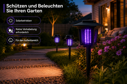 Solarbetriebene Beleuchtung und Mückenschutz in einem
