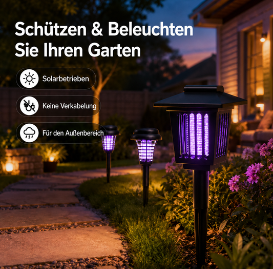Solarbetriebene Beleuchtung und Mückenschutz in einem