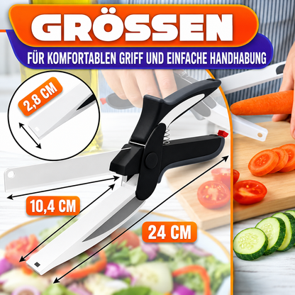 2-in-1 Küchenschere mit Schneidebrett, 24 cm, abnehmbare Lebensmittelschere aus Edelstahl, Gemüseschneider mit Sicherheitsverschluss, ideal für Obst, Gemüse und Käse