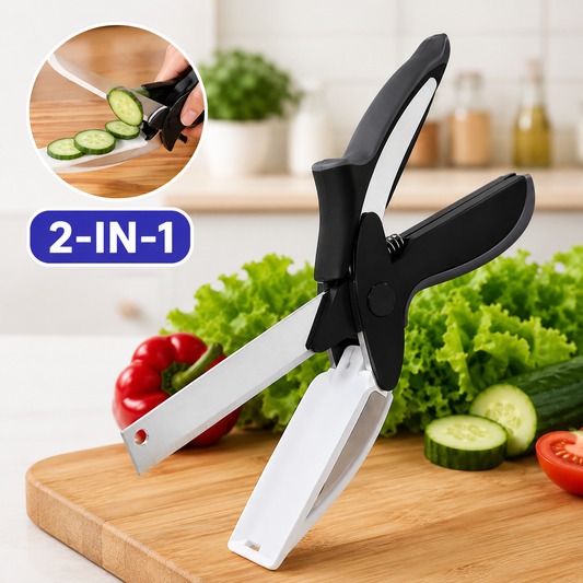 2-in-1 Küchenschere mit Schneidebrett, 24 cm, abnehmbare Lebensmittelschere aus Edelstahl, Gemüseschneider mit Sicherheitsverschluss, ideal für Obst, Gemüse und Käse