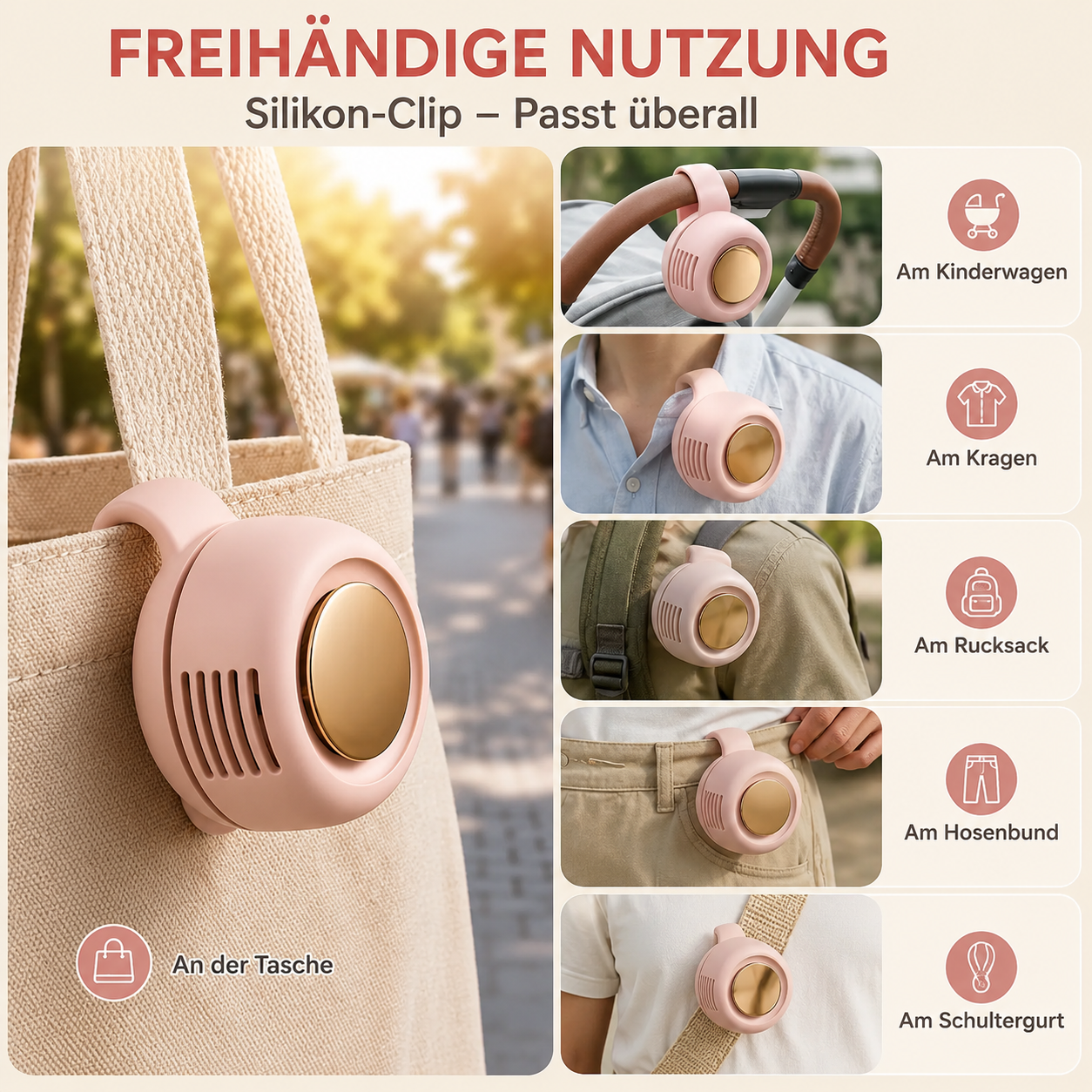 Tragbarer Bladeless Clip-Ventilator – Leiser Mini-USB-Ventilator mit 3 Geschwindigkeitsstufen, Wiederaufladbar, Verstellbar für Reisen, Büro, Sport und Outdoor-Aktivitäten