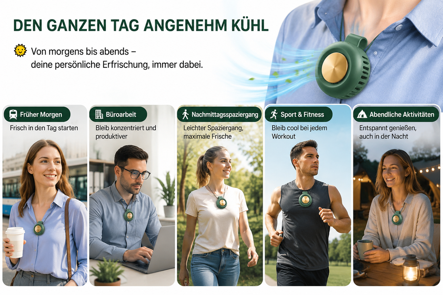 Tragbarer Bladeless Clip-Ventilator – Leiser Mini-USB-Ventilator mit 3 Geschwindigkeitsstufen, Wiederaufladbar, Verstellbar für Reisen, Büro, Sport und Outdoor-Aktivitäten