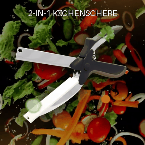 2-in-1 Küchenschere mit Schneidebrett, 24 cm, abnehmbare Lebensmittelschere aus Edelstahl, Gemüseschneider mit Sicherheitsverschluss, ideal für Obst, Gemüse und Käse
